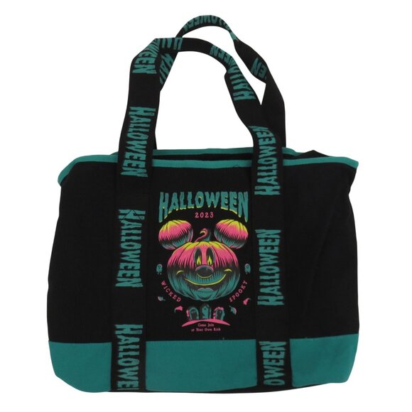 Disney Parks 2023 Halloween Glow In The Dark Mickey Mouse Tote Bag Black Teal - Picture 1 of 12
